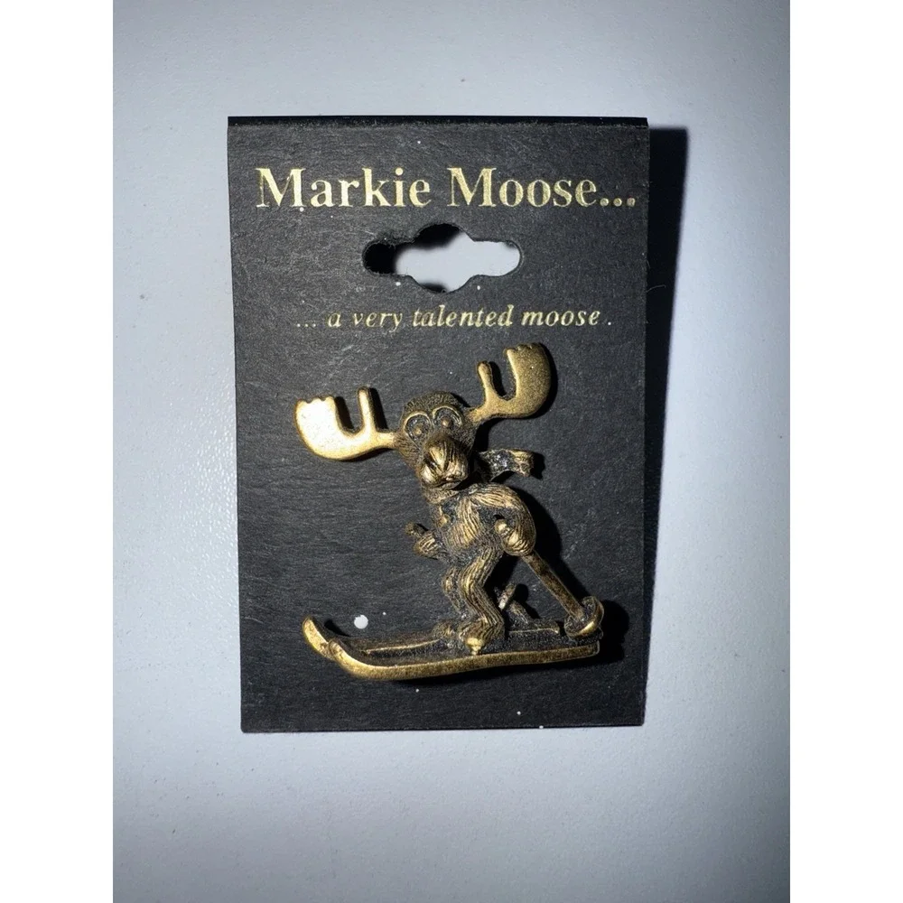 Markie Moose Ski-poles-Skiing Mountain Lapel Pin by Mark‎ Eliot Schwabe